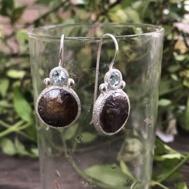 silver grey pearl blue topaz earring Quince Jewellery