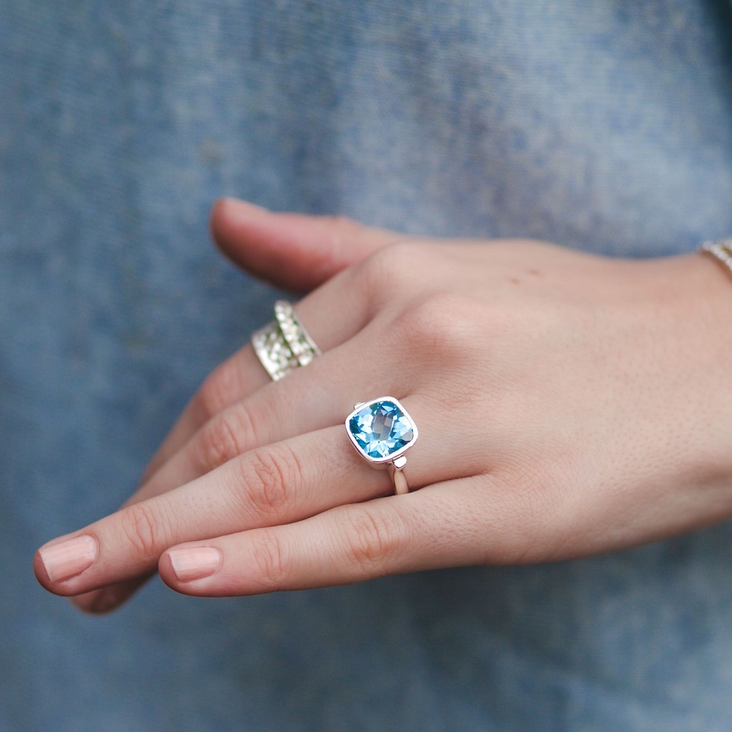 Cushion Ring in Blue Topaz